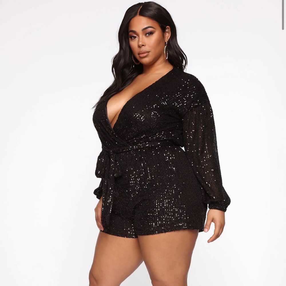 Black Sequin Romper READY TO SHIP - Picture 3 of 4